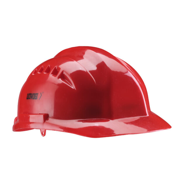 red hard hats construction