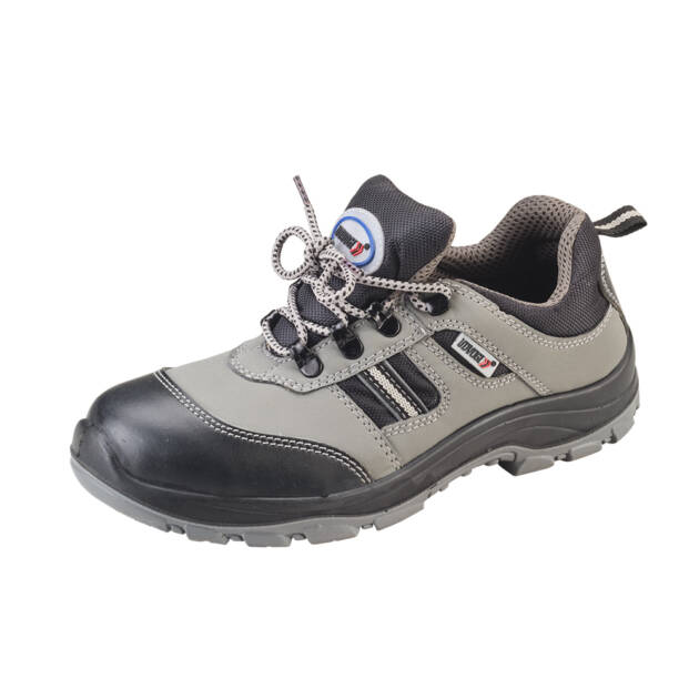 Type: Derby/Design A Elelctrical Properites: ANTISTATIC Upper: Microfiber with Reflector Lace: Nylon round Color: Grey Eyelets: 4 Nos Metal Round Sole: Double Density PU/PU Insock: Extra Comfort PU Slip Resistence Level: SRC Size: 5 to 12 Toe: Steel Toe 200J Standard: IS 15298 Part 2